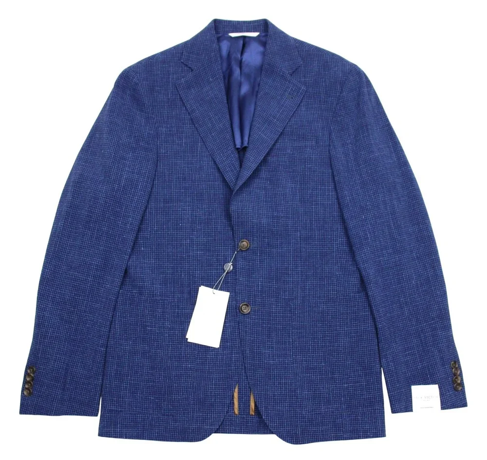 Jack Victor Sport Coat 36 R Mens Myles Blue Check Wool Silk Linen Blazer Jacket